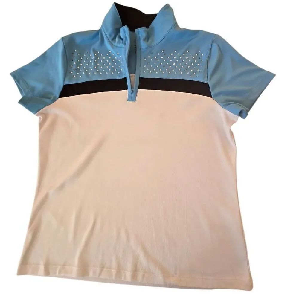 IZOD Womens Rhinestone Accent Short Sleeve Athletic Golf Tennis Top Medium